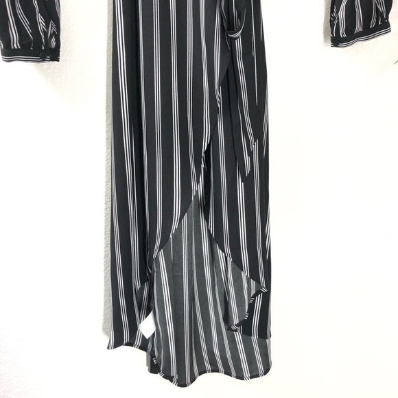 PETITE Loft Black And White Striped Wrap Dress - Picture 4 of 6